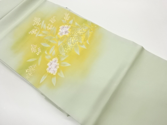 JAPANESE KIMONO / SHIOZE KINZAI HAND-PAINTED FLORAL PATTERN NAGOYA OBI